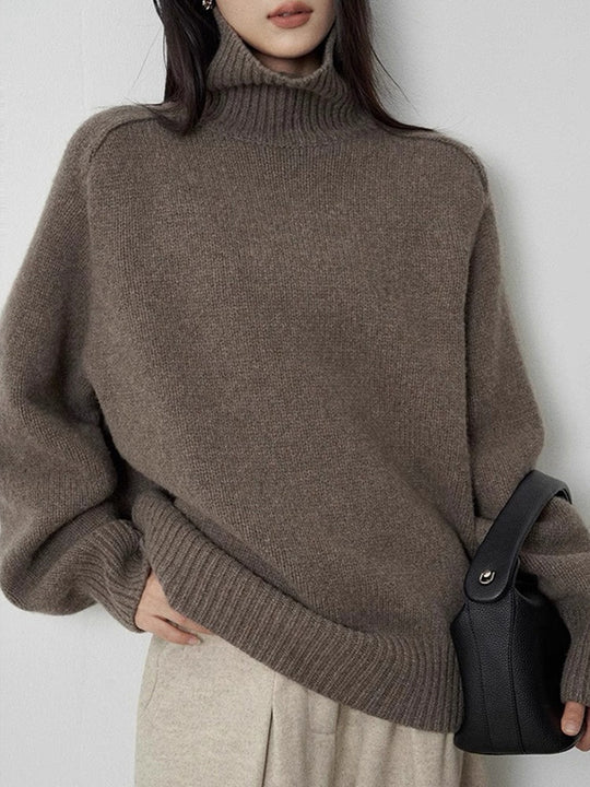 Damen Rollkragenpullover aus feinem Wollmix mit geradem Schnitt und breitem Rippkragen Nord Taschen