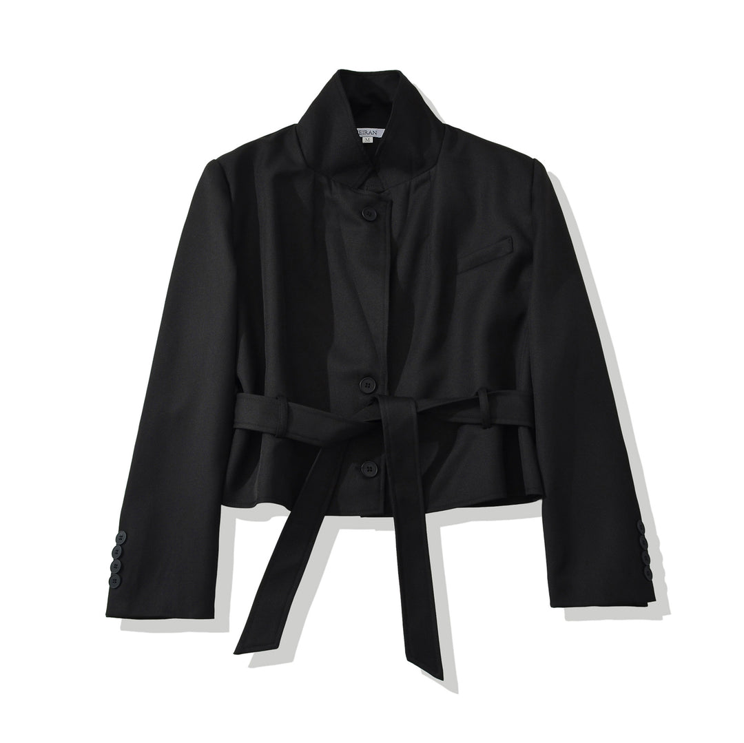 Damen Kurzblazer mit Schalkragen, Taillierung und Bindegürtel Nord Taschen