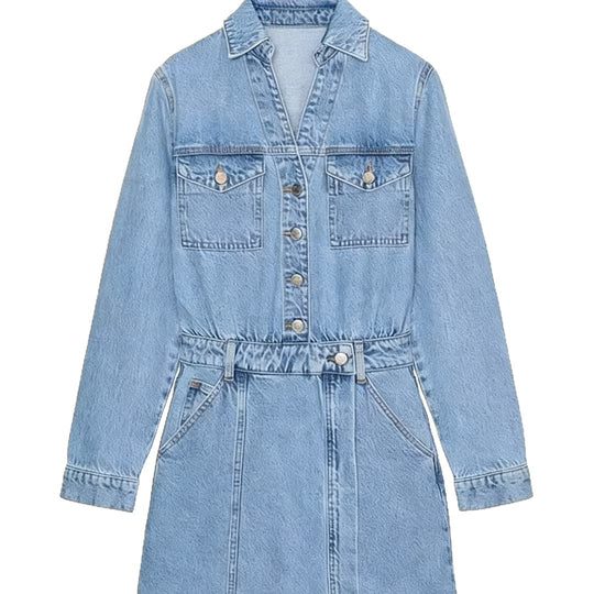 Damen Tailliertes Jeans-Minikleid mit Hemdkragen, aufgesetzten Brusttaschen und dekorativer Knopfleiste Nord Taschen