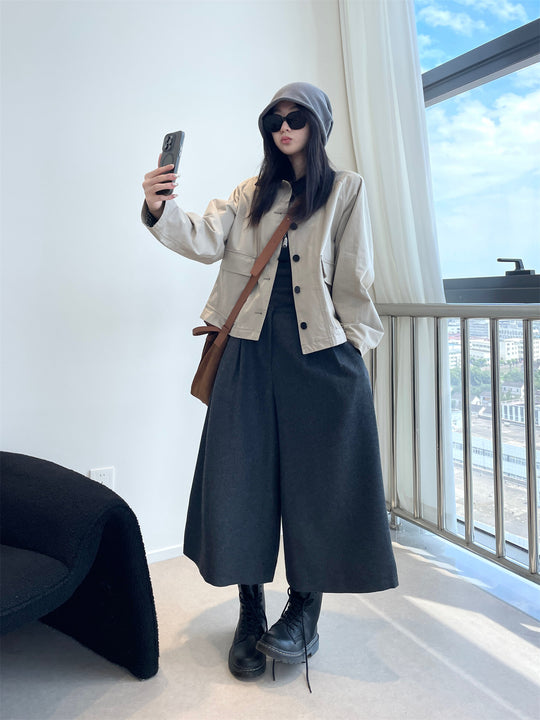 Damen Kurzjacke im Worker-Stil mit Cordkragen und aufgesetzten Pattentaschen Nord Taschen