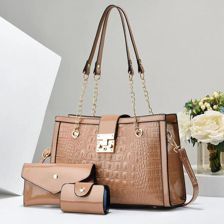 Damen Handtaschen-Set mit exklusiver Kroko-Prägung und abnehmbarer Clutch Nord Taschen