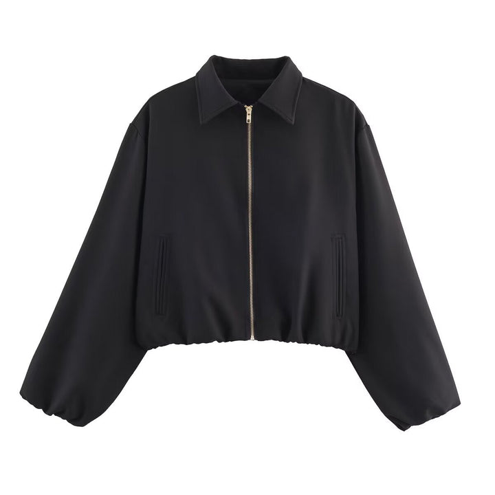 Damen lässige Übergangsjacke mit hohem Kragen und elastischem Saum