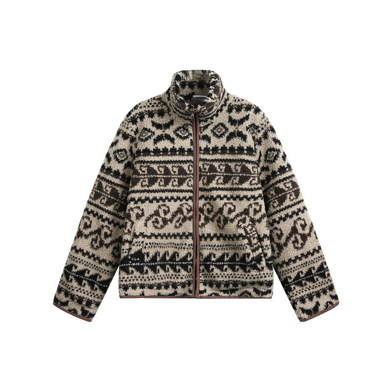 Unisex Kurz geschnittene Teddyfleecejacke mit Stehkragen und Norwegerstruktur Nord Taschen