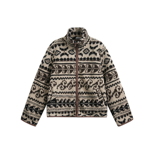 Unisex Kurz geschnittene Teddyfleecejacke mit Stehkragen und Norwegerstruktur Nord Taschen