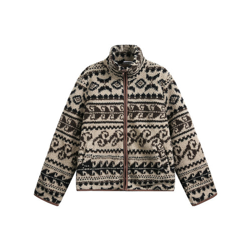 Unisex Kurz geschnittene Teddyfleecejacke mit Stehkragen und Norwegerstruktur Nord Taschen