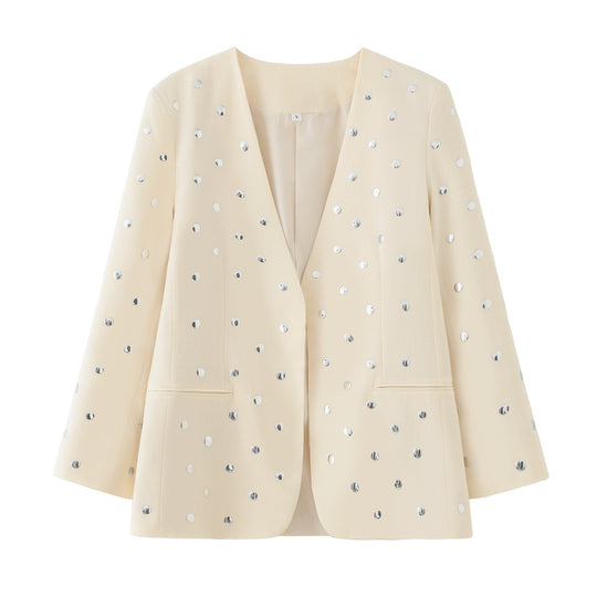 Damen Longline-Blazer mit Paillettenbesatz in Punktoptik Nord Taschen