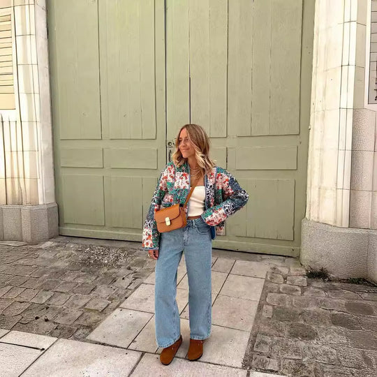 Damen Gepolsterte Patchwork‑Jacke im Kimono‑Stil Nord Taschen