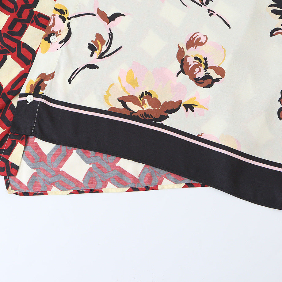 Damen Asymmetrische Hemdbluse mit gemischtem Grafik- und Blumenprint Nord Taschen