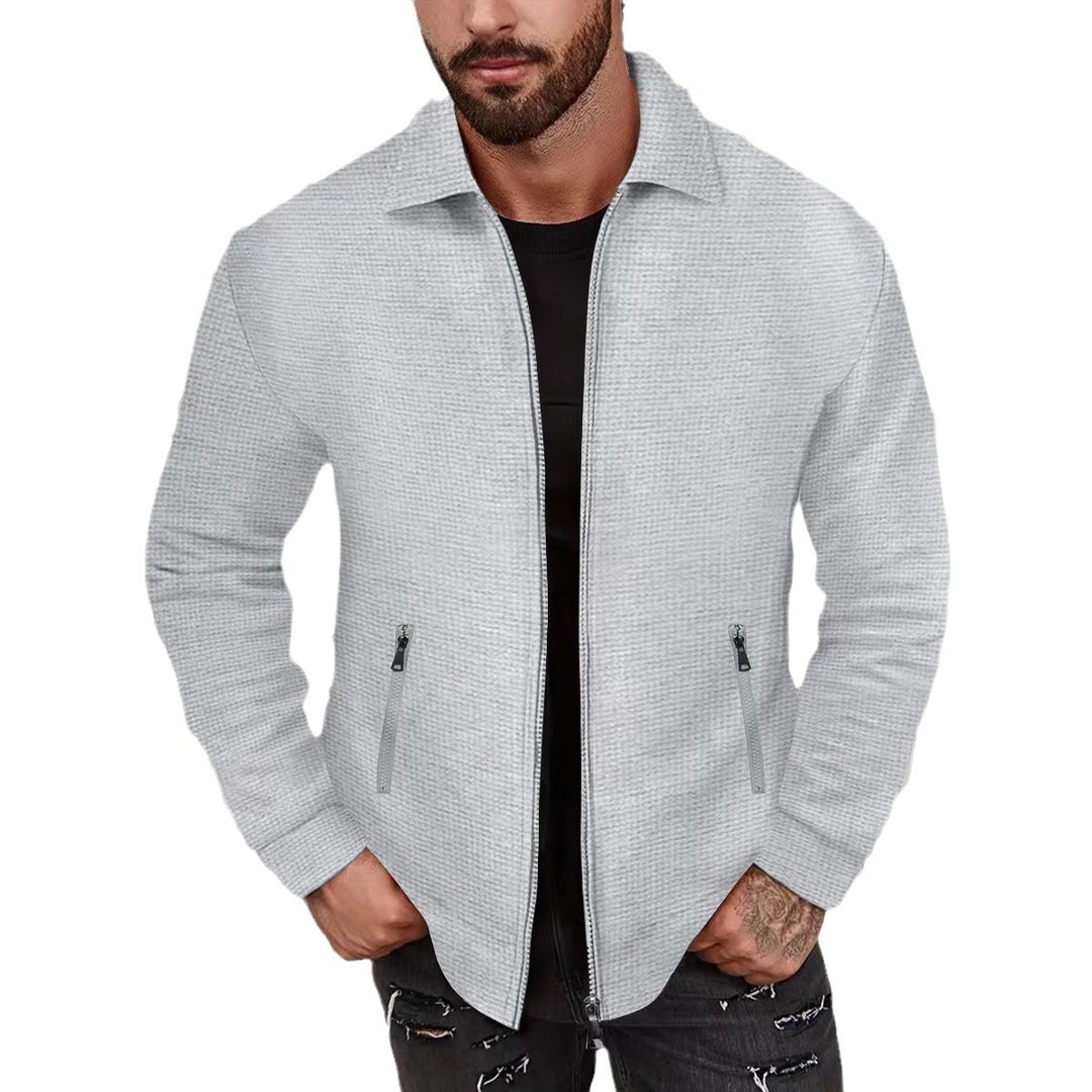 Herren Leichte Struktur-Reißverschluss-Übergangsjacke mit Kentkragen und Reißverschlusstaschen Nord Taschen