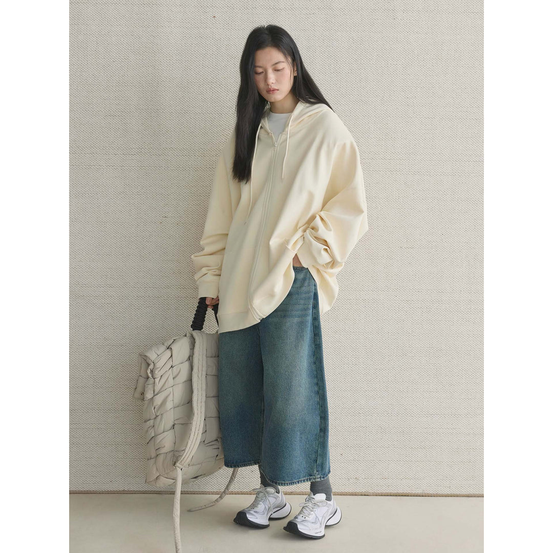 Damen Oversize Zip‑Hoodie aus schwerem Baumwoll-Fleece mit verdecktem Reißverschluss Nord Taschen
