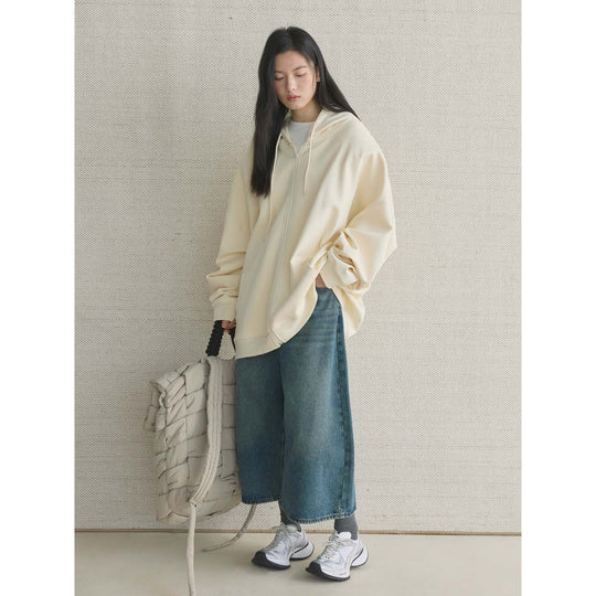 Damen Oversize Zip‑Hoodie aus schwerem Baumwoll-Fleece mit verdecktem Reißverschluss Nord Taschen