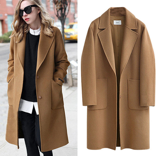 Damen Longline Wollmix-Mantel mit Oversize-Revers und aufgesetzten Taschen Nord Taschen