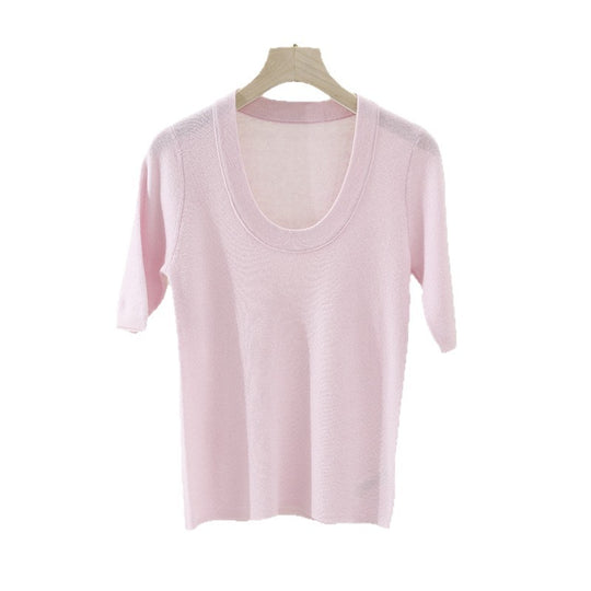 Damen Feines Feinstrick-Shirt mit tiefem Rundhals und dreiviertel Ärmeln Nord Taschen