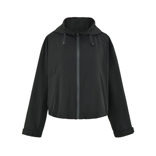 Damen Cropped Übergangsjacke mit Kapuze, Tunnelzug und elastischem Saum Nord Taschen