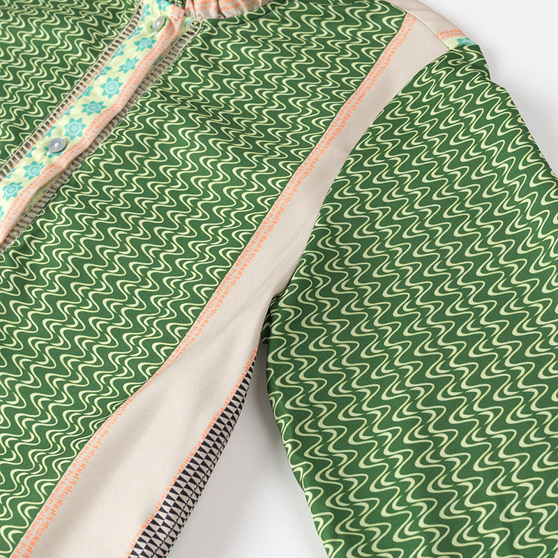 Damen Gemustertes Midilanges Mantelkleid mit Volantkragen und Stufenrock Nord Taschen