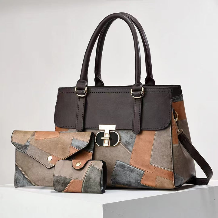 Damen Handtasche mit modischem Patchwork-Design und abnehmbaren Accessoires Nord Taschen