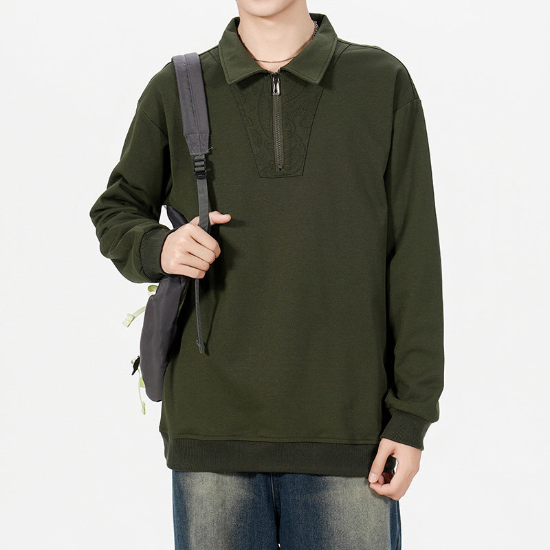 Herren Lockeres Sweatshirt mit Polokragen, halbem Reißverschluss und Paisley-Besatz Nord Taschen