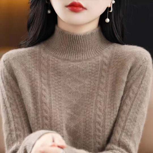 Damen Weicher Mohair‑Optik Mockneck‑Pullover mit Zopfmotiv und feinem Rippkragen Nord Taschen