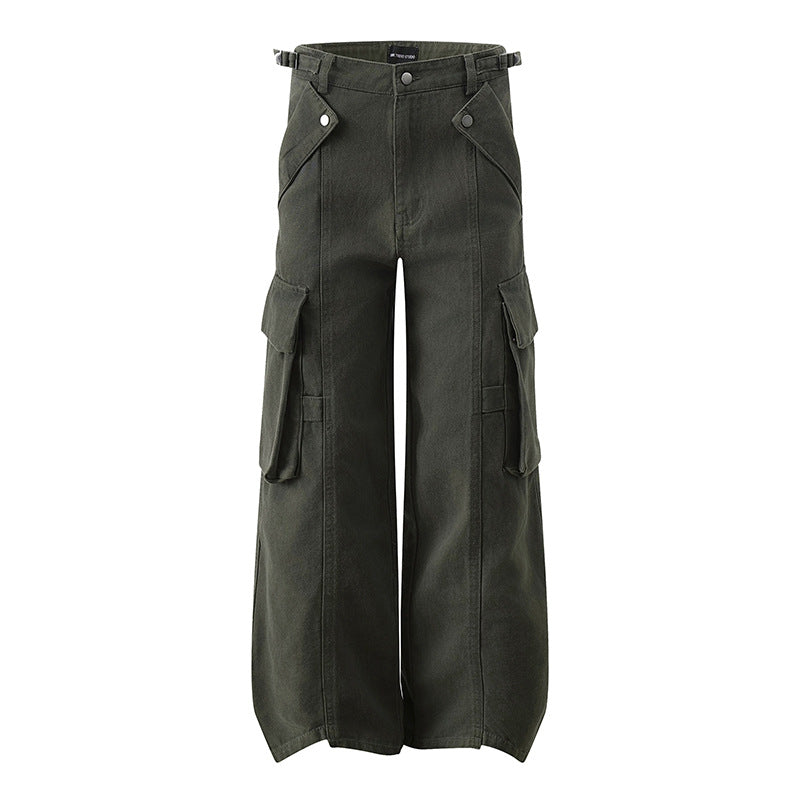 Damen hochtaillierte weite Cargo Culotte-Hose mit Multi‑Taschen und verstellbarem Bund Nord Taschen
