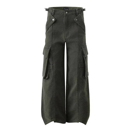 Damen hochtaillierte weite Cargo Culotte-Hose mit Multi‑Taschen und verstellbarem Bund Nord Taschen