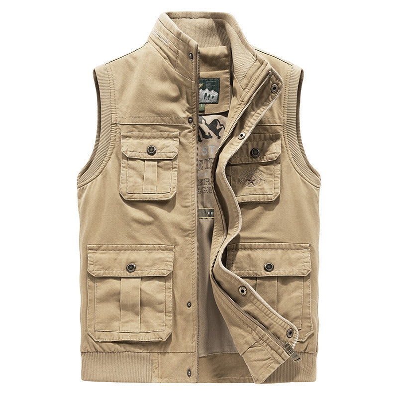 Herren Multifunktionale Canvas-Weste mit Mehrere Außentaschen und Stehkragen Nord Taschen