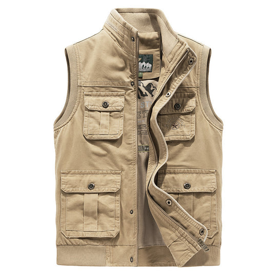 Herren Multifunktionale Canvas-Weste mit Mehrere Außentaschen und Stehkragen Nord Taschen