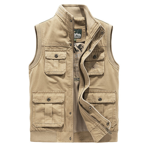 Herren Multifunktionale Canvas-Weste mit Mehrere Außentaschen und Stehkragen Nord Taschen