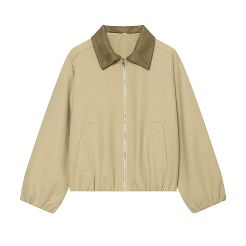 Damen Kurzblouson im Boxy‑Look mit Velourskragen und elastischem Saum Nord Taschen