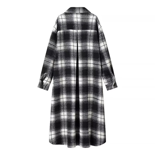 Damen Longline-Karo-Überhemd mit Oversize-Schnitt und aufgesetzten Pattentaschen Nord Taschen