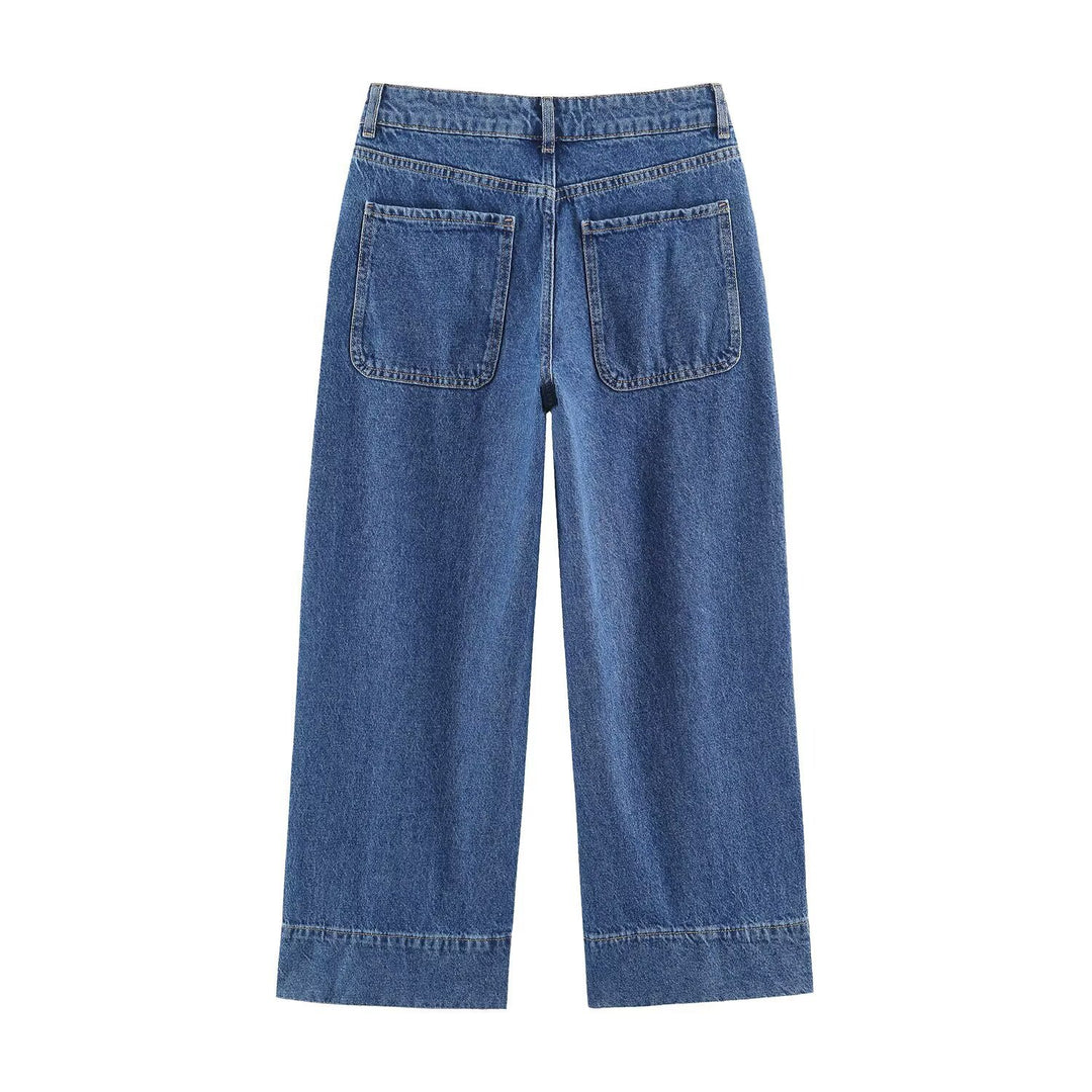 Damen Weite High‑Waist Jeans mit aufgesetzten Fronttaschen und Kantennaht Nord Taschen