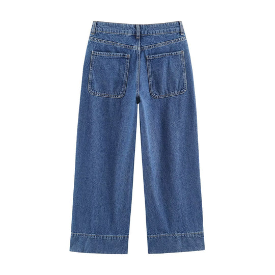 Damen Weite High‑Waist Jeans mit aufgesetzten Fronttaschen und Kantennaht Nord Taschen