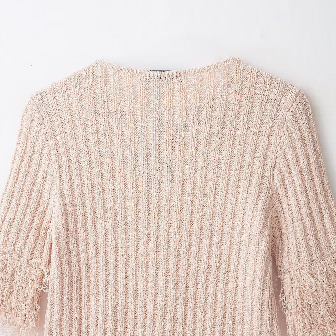 Damen Bouclé-Cardigan mit Fransenärmeln und verdeckter Knopfleiste Nord Taschen