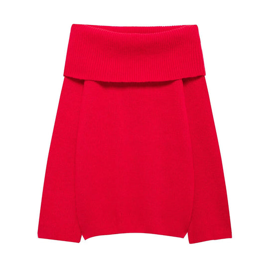 Damen Schulterfreier Oversize-Feinstrickpullover mit breitem Umschlagkragen Nord Taschen