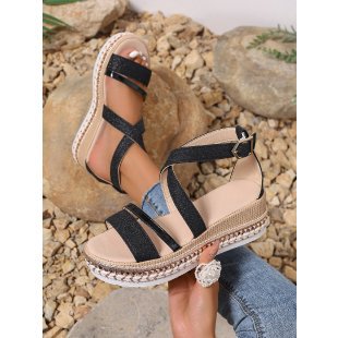 Damen Wedge-Sandaletten mit modischem Glitzer-Riemen und ergonomischem Fußbett Nord Taschen