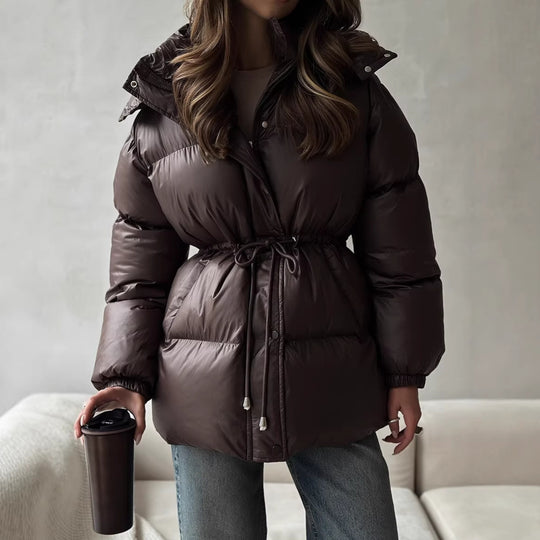 Damen Steppdaunenjacke mit tailliertem Kordelzug und Kapuze Nord Taschen