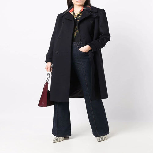 Damen Figurnaher Zweireihiger Wollmix-Longcoat mit fallendem Revers Nord Taschen