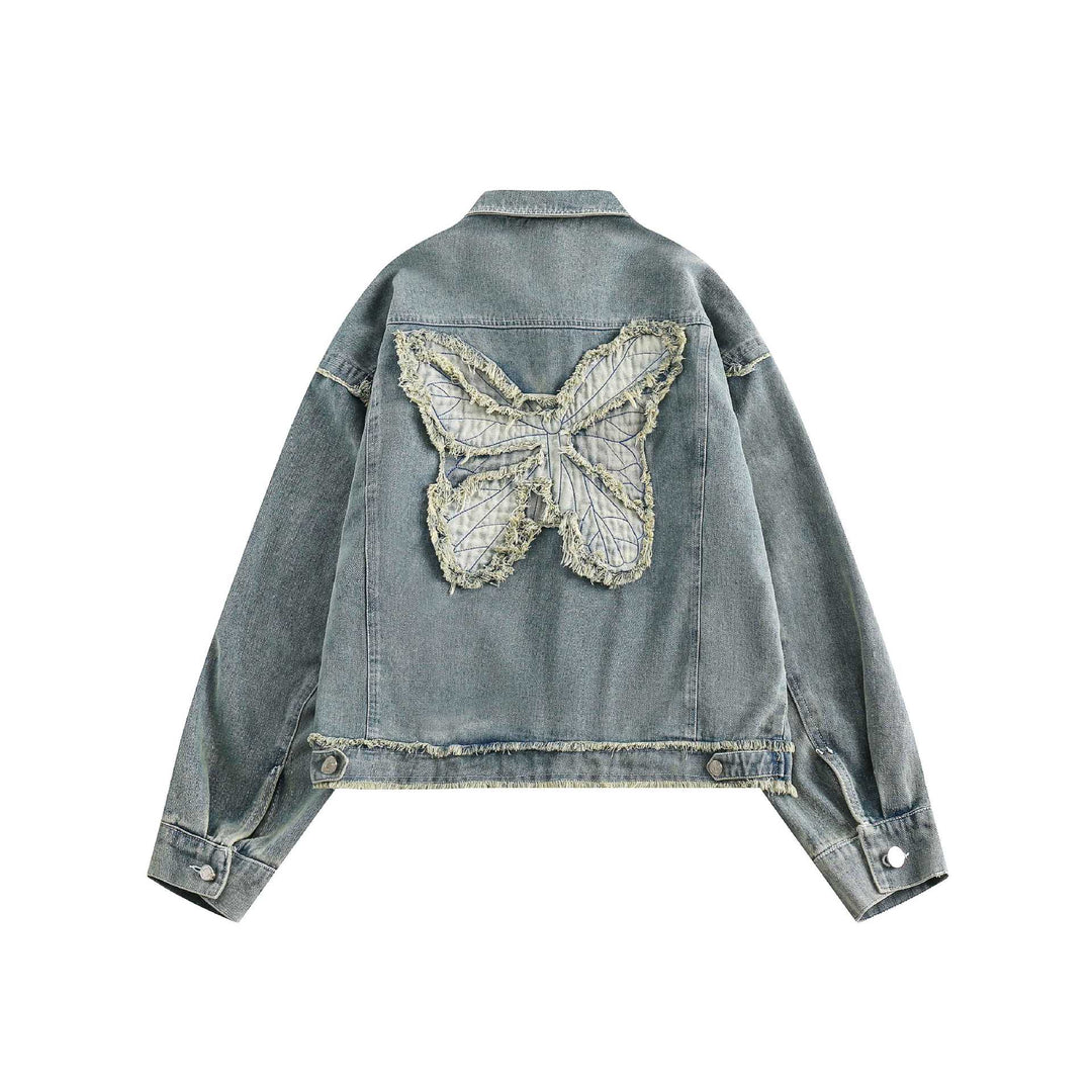 Unisex Oversize Denim-Blousonjacke mit Fransenabschlüssen und Utility-Taschen Nord Taschen
