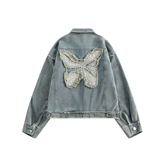 Unisex Oversize Denim-Blousonjacke mit Fransenabschlüssen und Utility-Taschen Nord Taschen