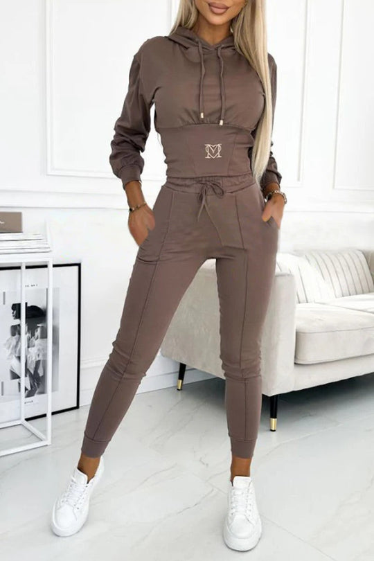 Damen Sportliches Jumpsuit-Set mit Kapuze und elastischem Bund - Vittorelli