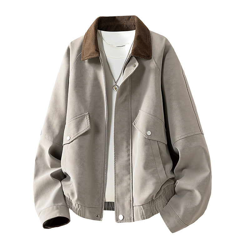 Herren Oversize Utility-Bomberjacke aus Kunstleder mit geripptem Saum und Hemdkragen Nord Taschen