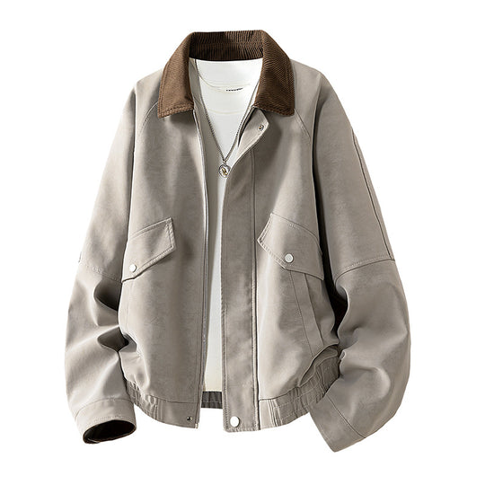 Herren Oversize Utility-Bomberjacke aus Kunstleder mit geripptem Saum und Hemdkragen Nord Taschen