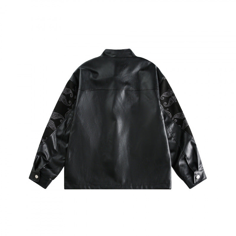 Unisex Jacke im Chinoiserie-Style mit Kunstlederfront, Stehkragen und Paisley-Ärmeln Nord Taschen