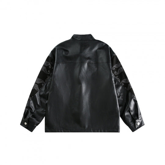 Unisex Jacke im Chinoiserie-Style mit Kunstlederfront, Stehkragen und Paisley-Ärmeln Nord Taschen