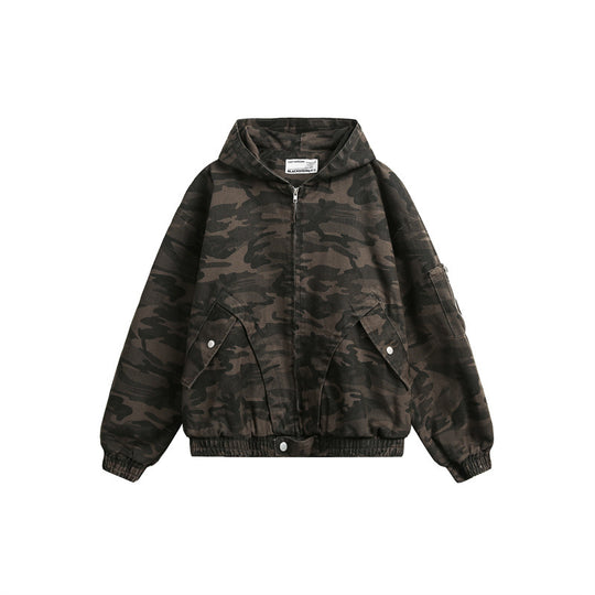 Herren Camouflage-Boxy-Fieldjacke mit Kapuze, Utility-Taschen und elastischem Saum Nord Taschen