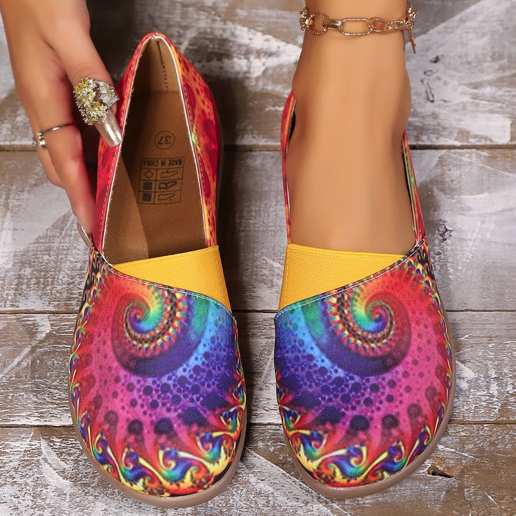 Damen Bequeme Slip-on Ballerinas mit buntem Druckdesign und elastischem Abschluss Nord Taschen