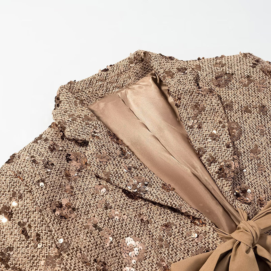 Damen Kurzblazer aus Tweed mit Paillettenbesatz und Schleifenverschluss Nord Taschen