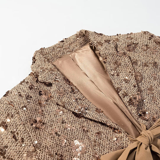 Damen Kurzblazer aus Tweed mit Paillettenbesatz und Schleifenverschluss Nord Taschen