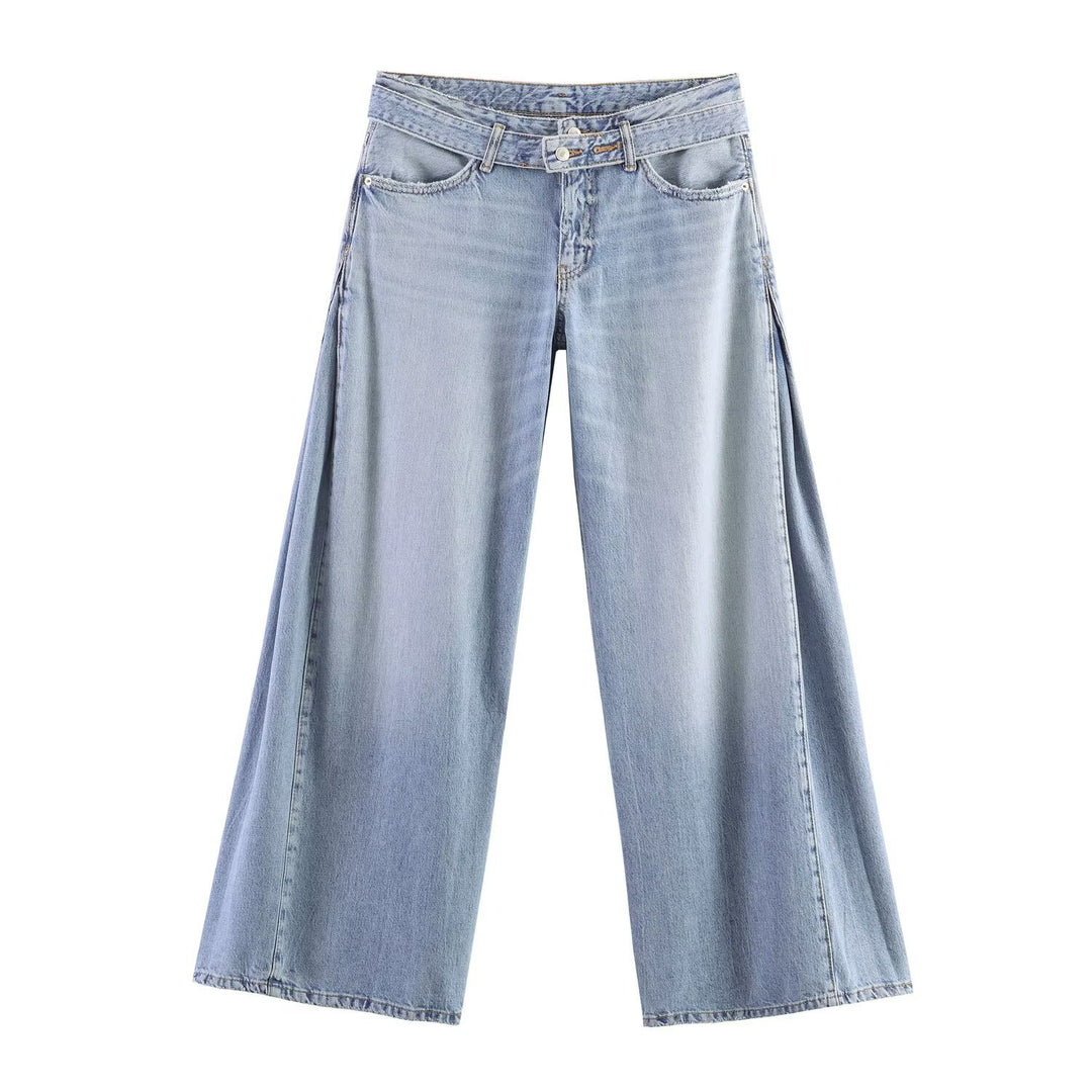 Damen Weite Denim-Hose mit extraweitem Schlag und seitlichen Falteinsätzen Nord Taschen