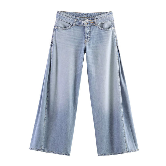 Damen Weite Denim-Hose mit extraweitem Schlag und seitlichen Falteinsätzen Nord Taschen