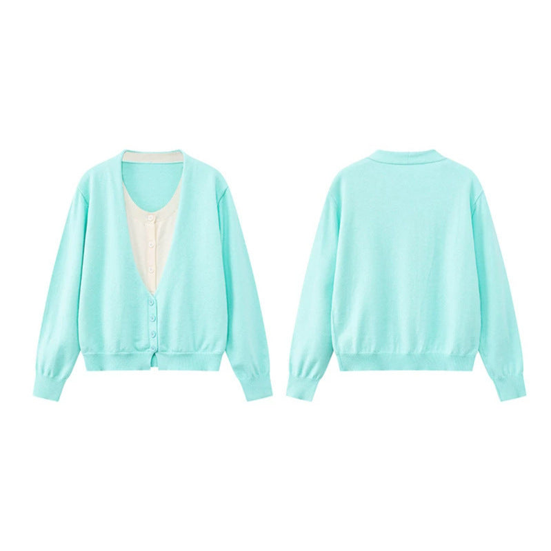 Damen Zweilagige V-Neck-Strickjacke mit integriertem Henley-Innenlayer Nord Taschen